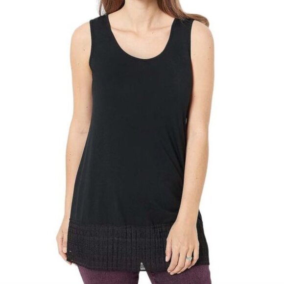 LOGO BY LORI GOLDSTEIN Layers Tank Top with Broomstick Hem Black Polka Dot Mesh - Picture 1 of 16
